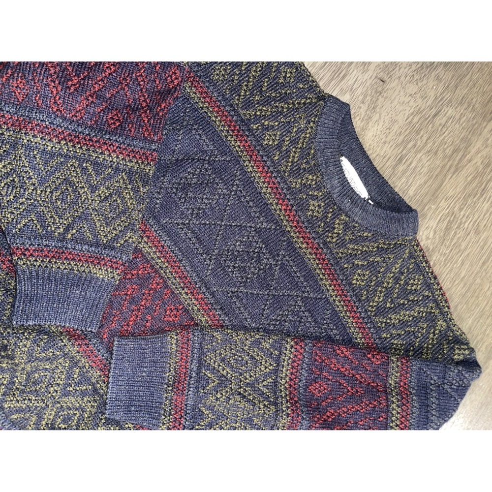 Saturdays Mens M Sweater Blue Excellent Vintage 90s Geometric Knit Crewneck